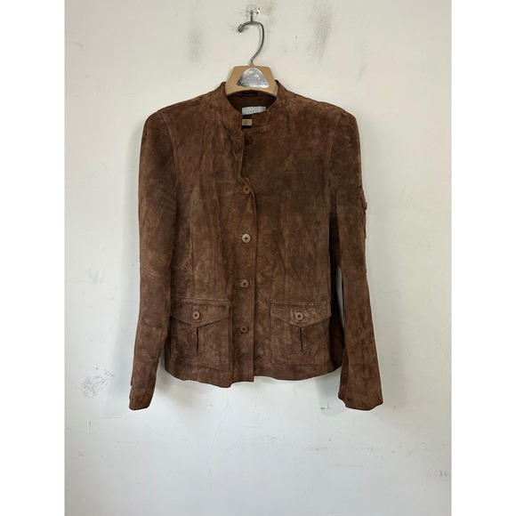 August Silk Logic Jackets & Blazers - August Silk Logic Brown Suede Jacket Mandarin Collar Utility Pockets Womens